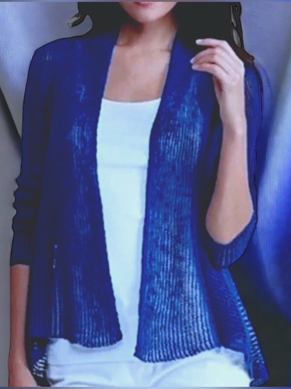 Eileen Fisher Navy Blue Open-Front Linen Knit Cardigan Size XL